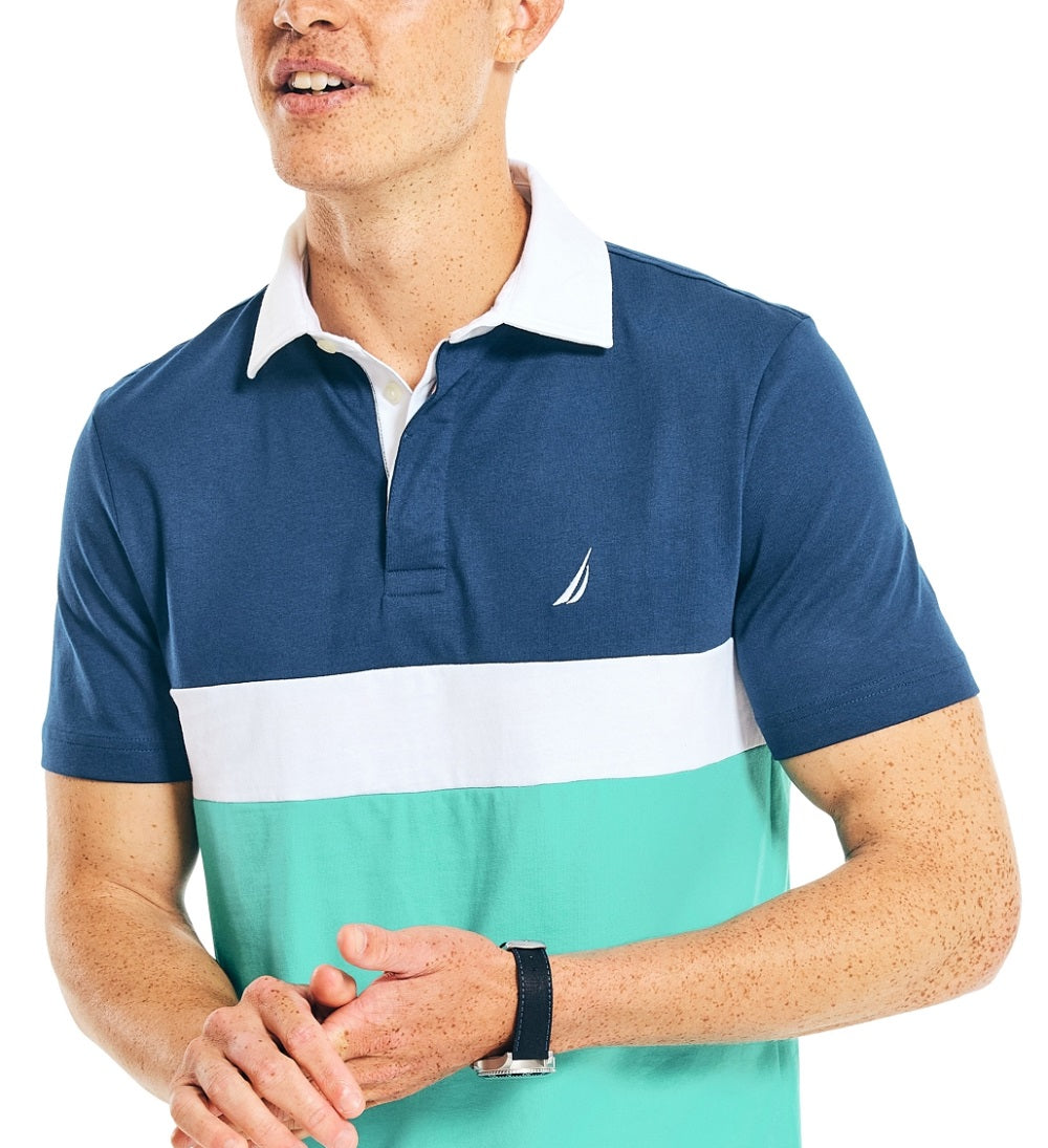 Nautica Men's Color Blocked Polo Shirt Blue Size Large