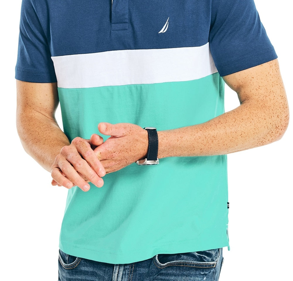 Nautica Men's Color Blocked Polo Shirt Blue Size Large