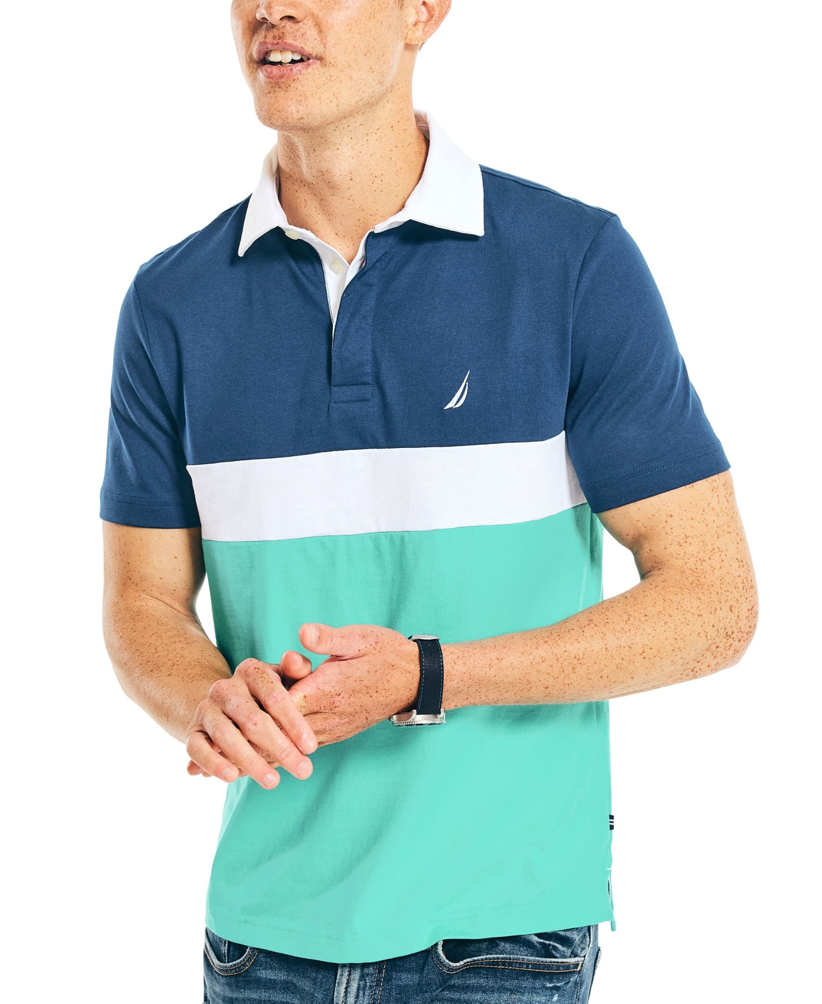 Nautica Men's Color Blocked Polo Shirt Blue Size Large