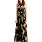 MSK Women's Metallic Print Pleated Blouson Gown Black Size 12