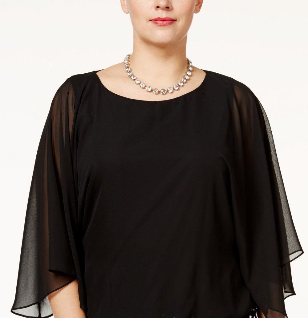 MSK Women's Plus Embellished Chiffon Blouse Black Size 1X