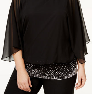 MSK Women's Plus Embellished Chiffon Blouse Black Size 1X