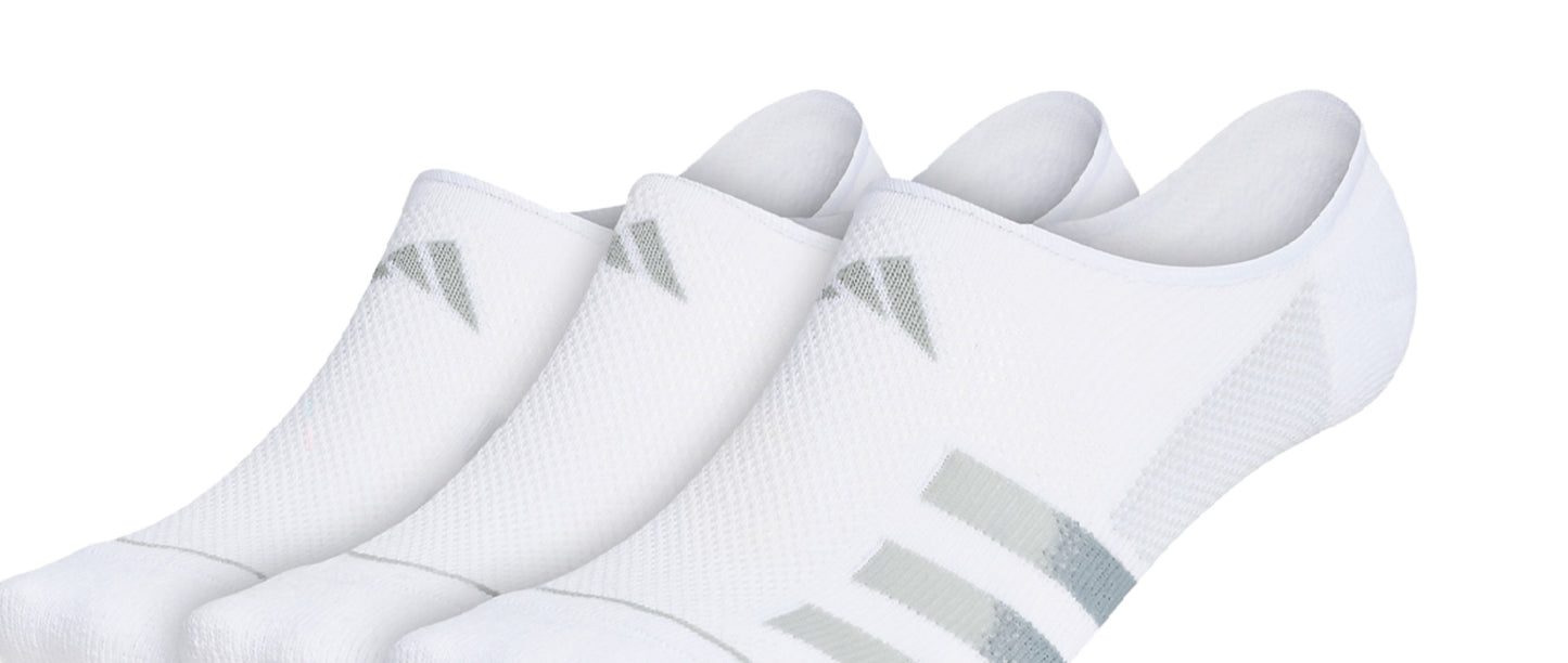 adidas Men's Superlite Stripe 3 Super No Show Socks White Size Regular