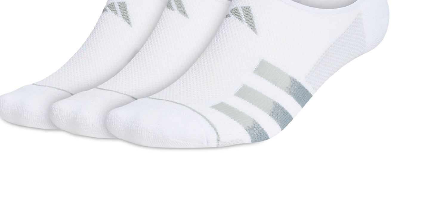 adidas Men's Superlite Stripe 3 Super No Show Socks White Size Regular