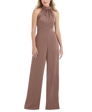 After Six Women's Halter Neck Satin Charmeuse & Crepe Jumpsuit Brown Size 0