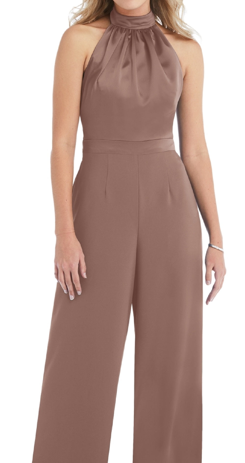 After Six Women's Halter Neck Satin Charmeuse & Crepe Jumpsuit Brown Size 0