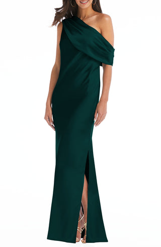 Social Bridesmaids Women's Evergreen Draped One-Shoulder Gown Size X-Small