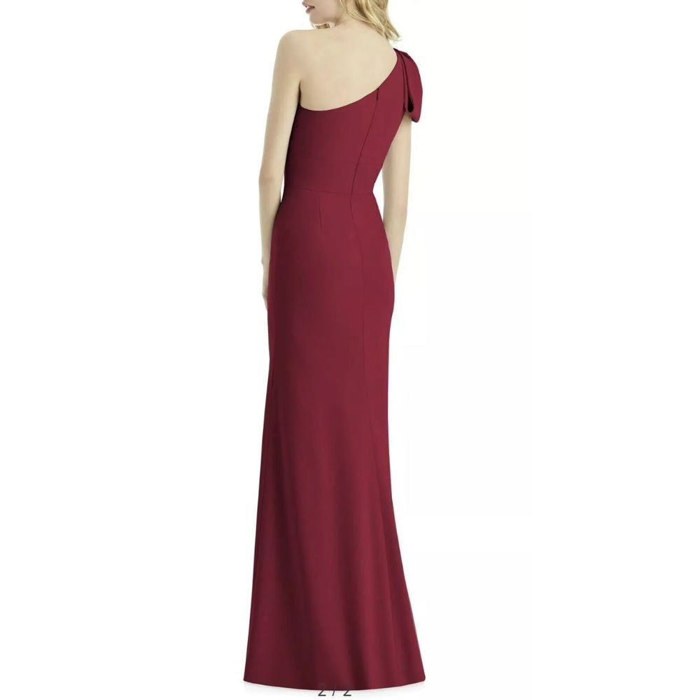 After Six Women's Burgundy One-Shoulder Trumpet Gown Size 2