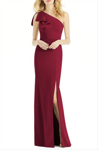 After Six Women's Burgundy One-Shoulder Trumpet Gown Size 12