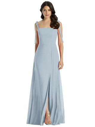 Dessy Collection Women's Mist Shoulder Tie A-Line Gown Size 6