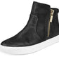 Kenneth Cole Women's Cushioned Zipper Accent Kiera Zip Up Leather Athletic Sneakers Black Size 9.5 M