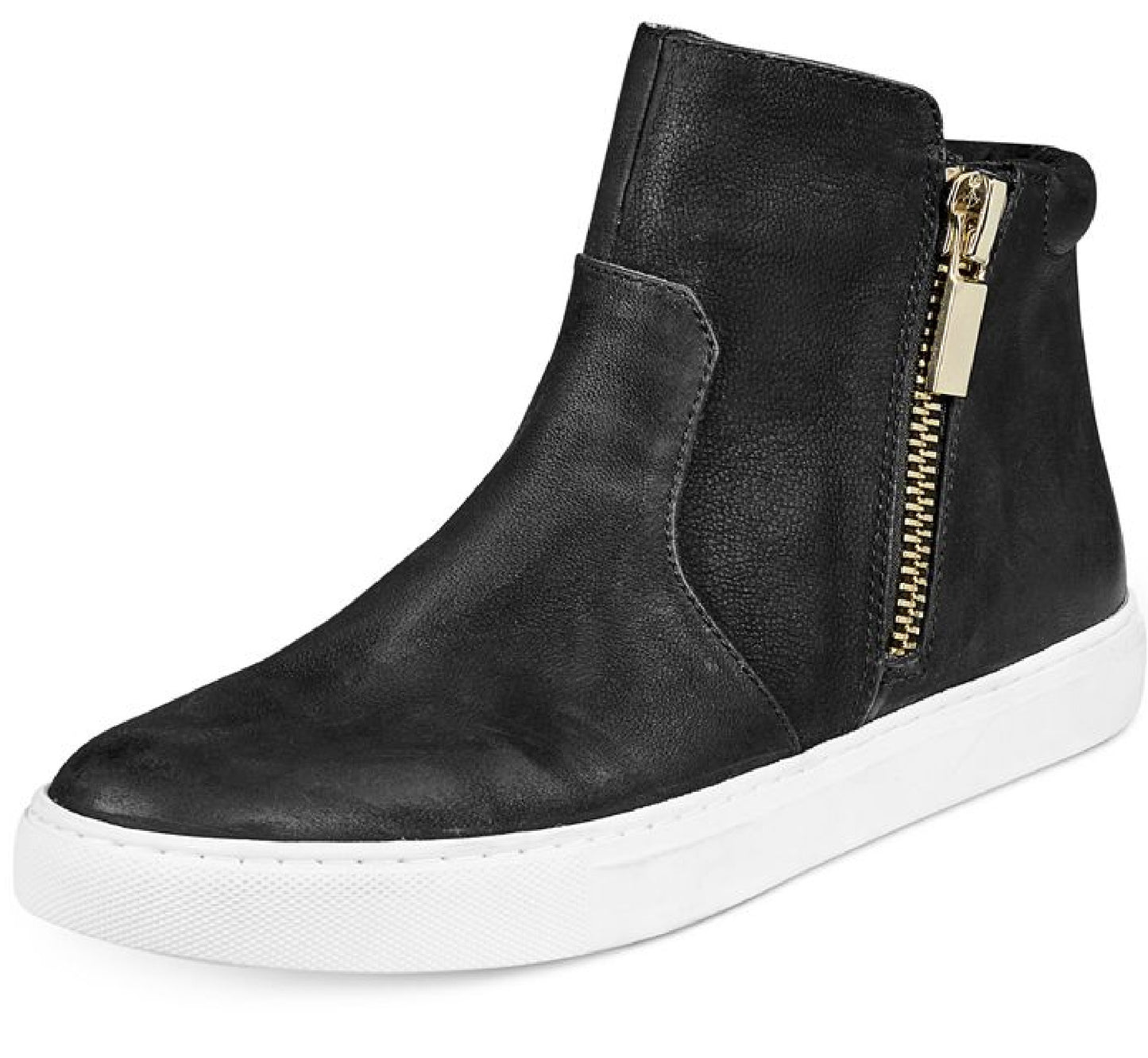 Kenneth Cole Women's Cushioned Zipper Accent Kiera Zip Up Leather Athletic Sneakers Black Size 9.5 M