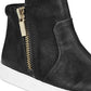 Kenneth Cole Women's Cushioned Zipper Accent Kiera Zip Up Leather Athletic Sneakers Black Size 9.5 M