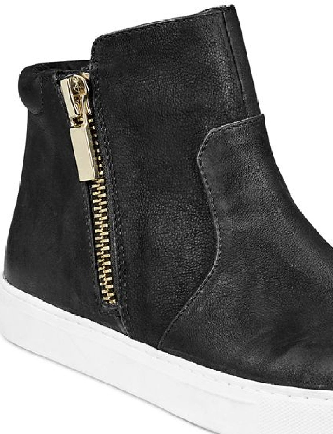 Kenneth Cole Women's Cushioned Zipper Accent Kiera Zip Up Leather Athletic Sneakers Black Size 9.5 M