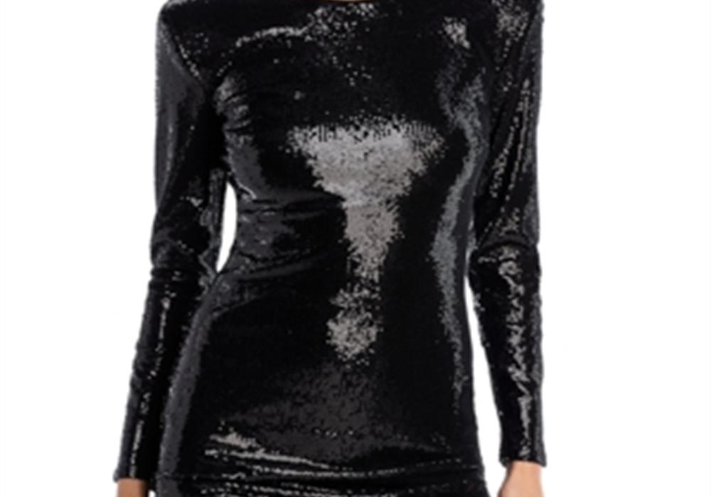 L’Agence Womens Sequined Short Mini Dress Black