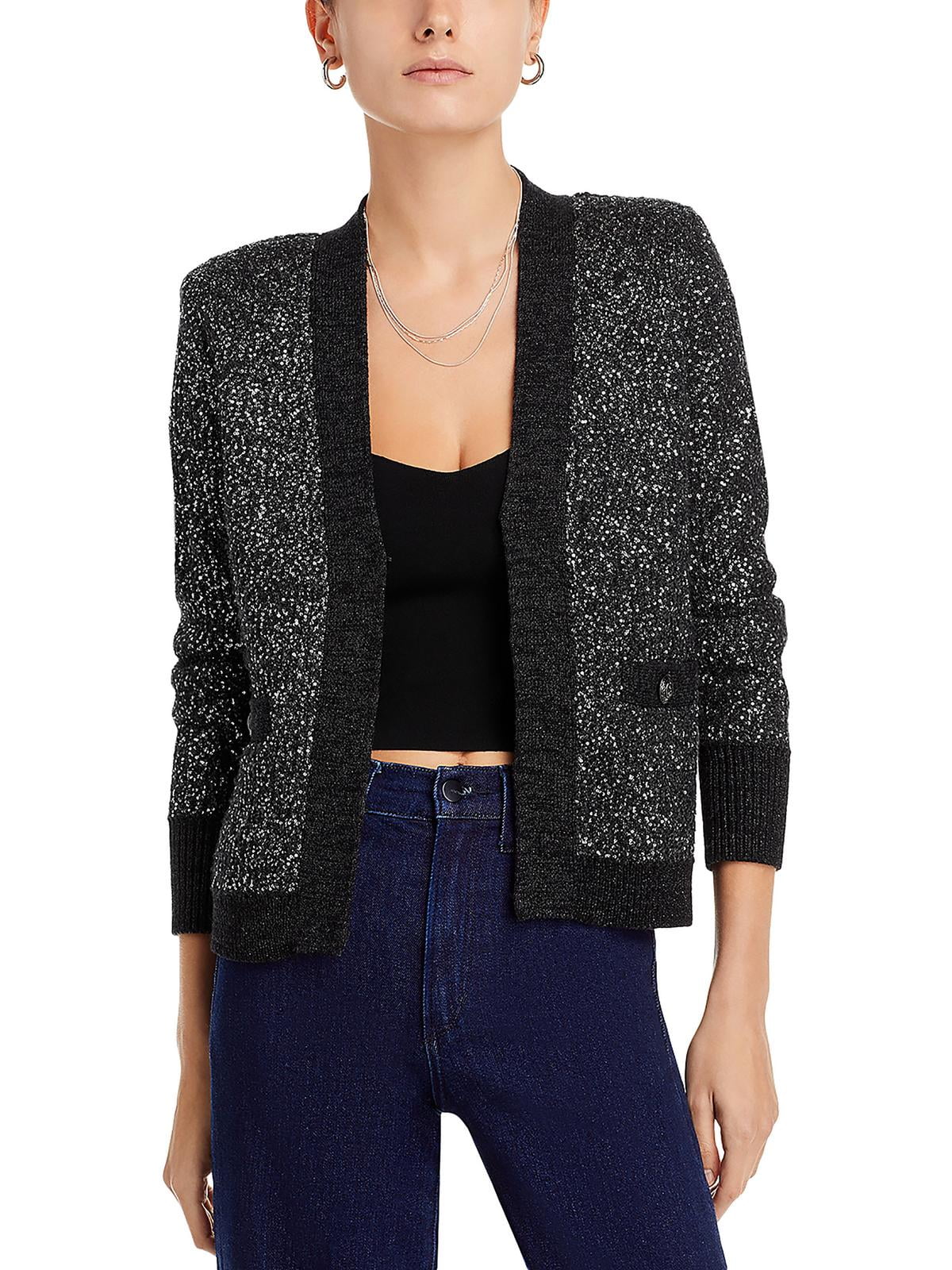 L'Agence Jinny Sequin Cardigan Sweater Black