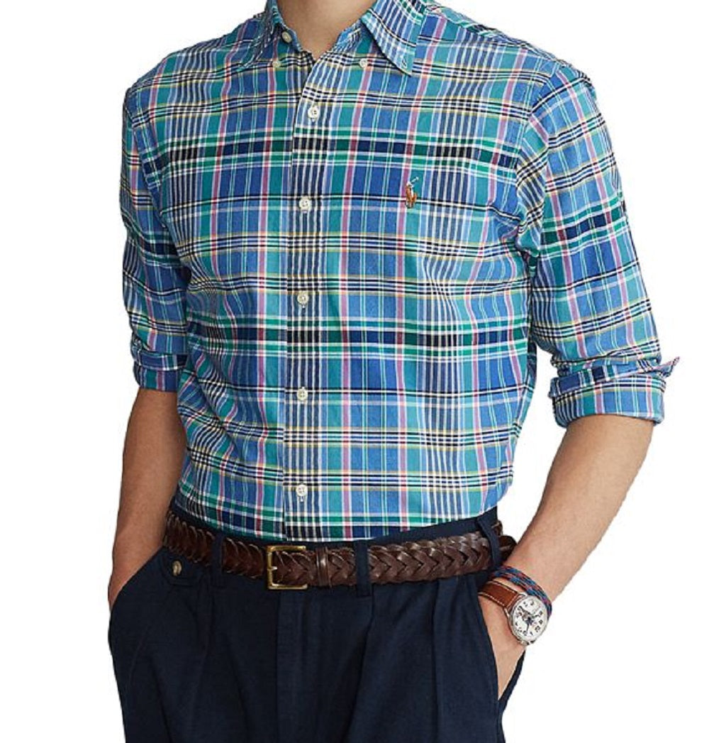 Polo Ralph Lauren Men's Classic Fit Plaid Oxford Shirt Green Size Medium