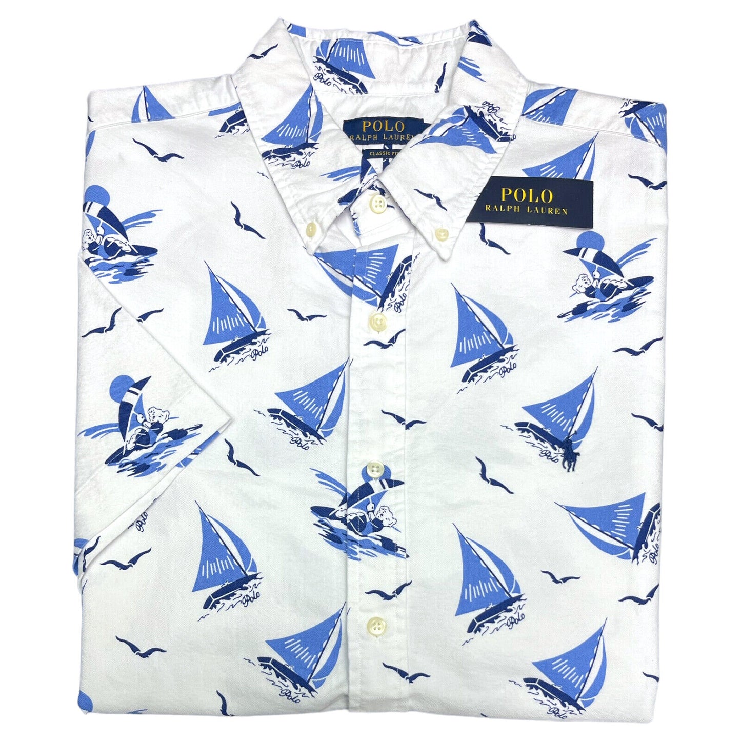 Polo Ralph Lauren Men's Short Sleeve Polo Bear Button Up Shirt White Size Small