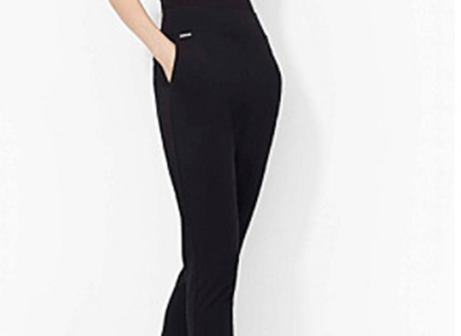 Ralph Lauren Women's Ashelay Logo Double Zipper Ankle Pants Black Size Small