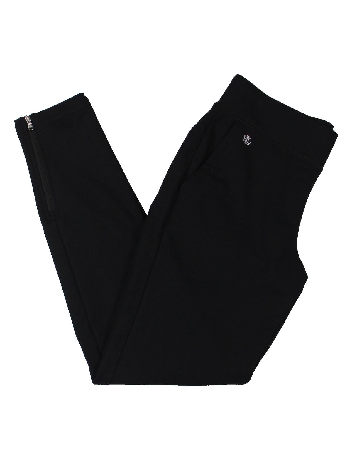Ralph Lauren Women's Ashelay Logo Double Zipper Ankle Pants Black Size Small
