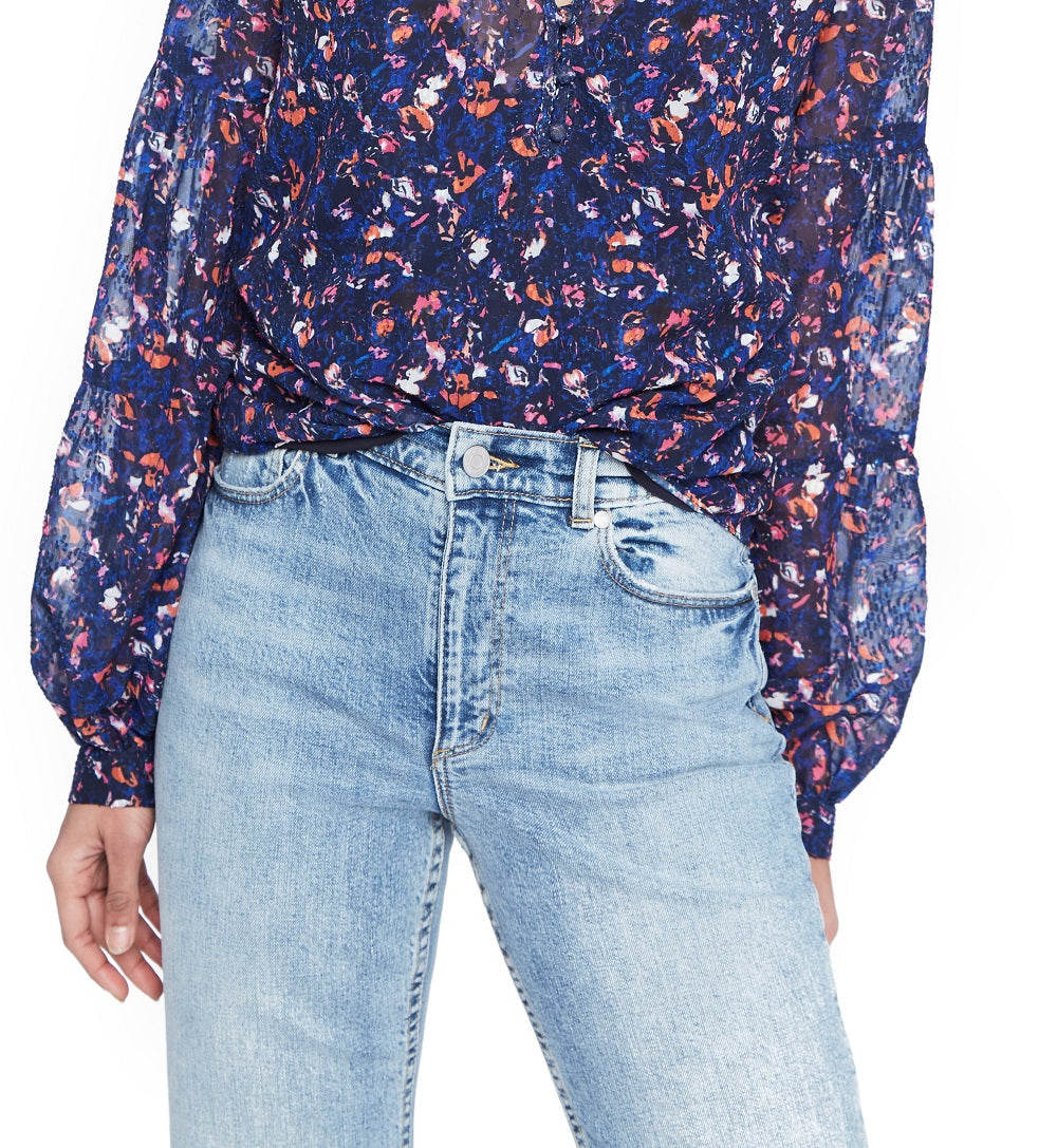 Parker Women's Sheer Printed Long Sleeve V Neck Top Blue Size X-Small