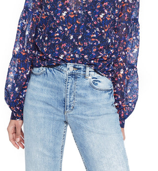 Parker Women's Sheer Printed Long Sleeve V Neck Top Blue Size X-Small