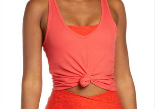 Beyond Yoga Take the Plunge Rib Tank in Redflower , Size Large Red