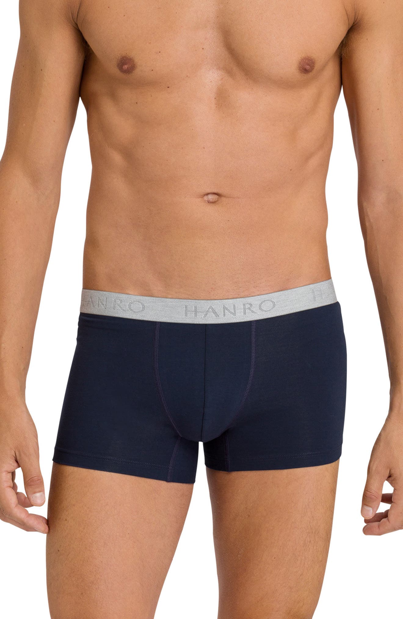 Hanro Men's Cotton Essentials 2 Pack Boxer Briefs Blue Size Small