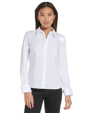 Calvin Klein Women's Knit Button Down Shirt White Size XL