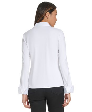 Calvin Klein Women's Knit Button Down Shirt White Size XL