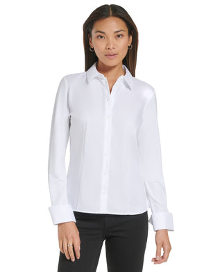 Calvin Klein Women's Knit Button Down Shirt White Size XL