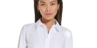 Calvin Klein Women's Knit Button Down Shirt White Size XL