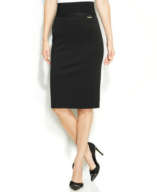 Calvin Klein Women Wide-Waistband Stretch Pencil Skirt Black S