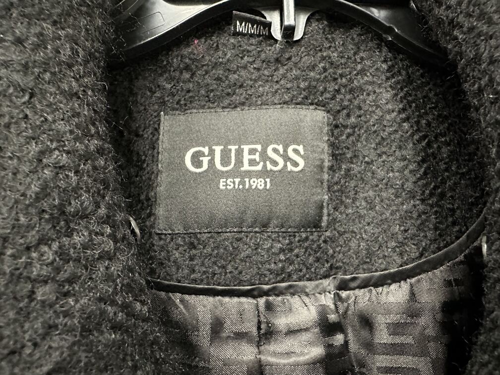 Guess Women's Double Breasted Faux Fur Collar Coat Black Size 0X