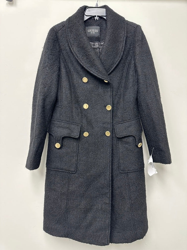 Guess Women's Double Breasted Faux Fur Collar Coat Black Size 0X