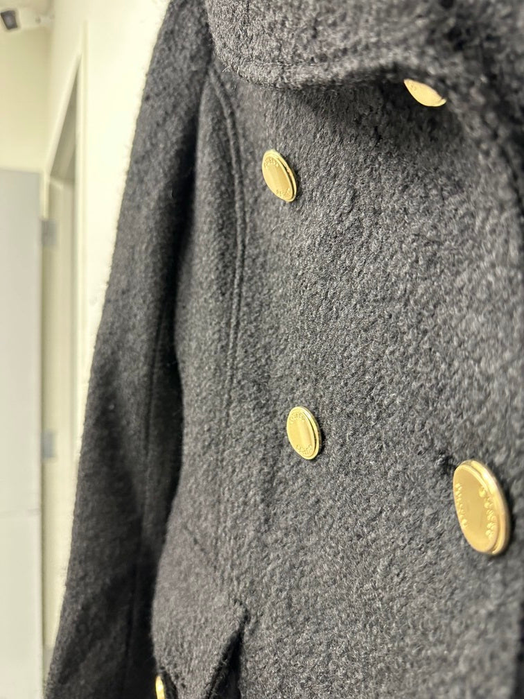 Guess Women's Double Breasted Faux Fur Collar Coat Black Size 0X