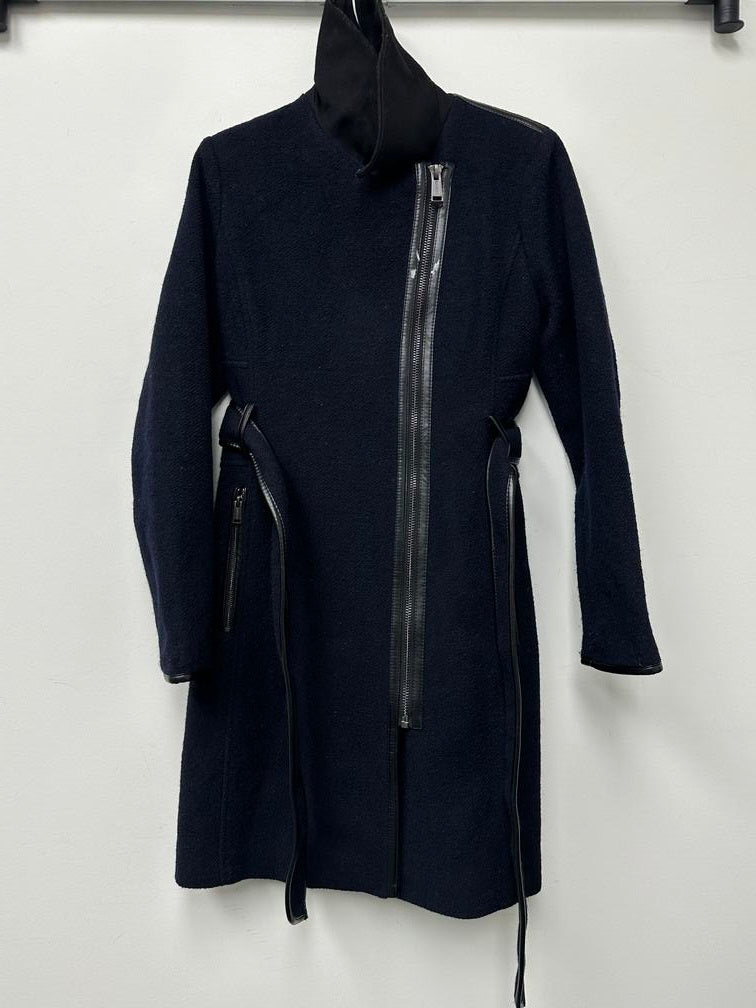 Guess Women's Asymmetrical Zipper Coat Blue Size Medium