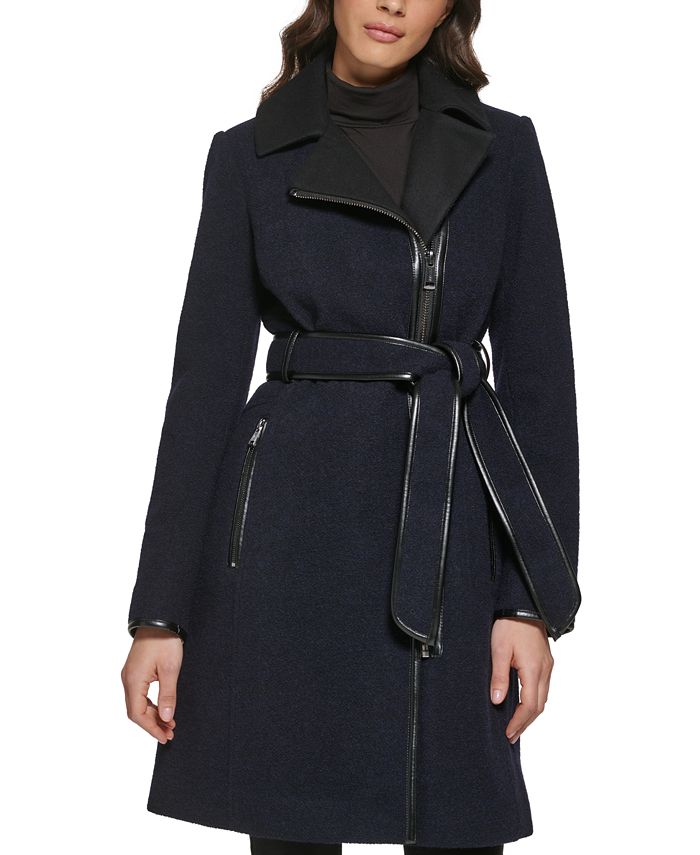 GUESS Women's Asymmetrical Zipper Coat Black Size Small