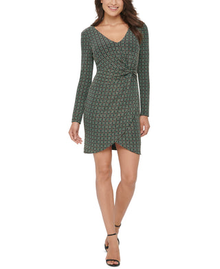 GUESS Women's Metallic Dot V Neck Twist Front Dress Green Size 8