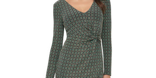 GUESS Women's Metallic Dot V Neck Twist Front Dress Green Size 8