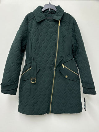 Guess Women's Asymmetric Belted Diamond-Quilted Coat Green Size L
