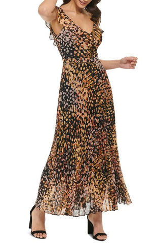 GUESS Women's Printed Ruffled Maxi Dress Black Size 12