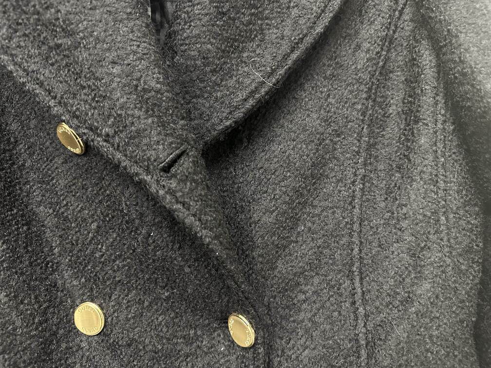 Guess Women's Faux-Fur Collar Double-Breasted Walker Coat Black Size L