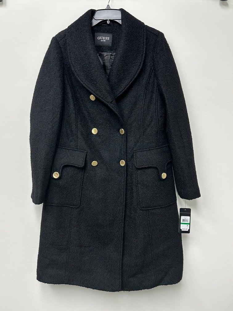 Guess Women's Faux-Fur Collar Double-Breasted Walker Coat Black Size L