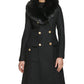 GUESS Women's Faux Fur Collar Double-Breasted Walker Coat Black Size X-Small