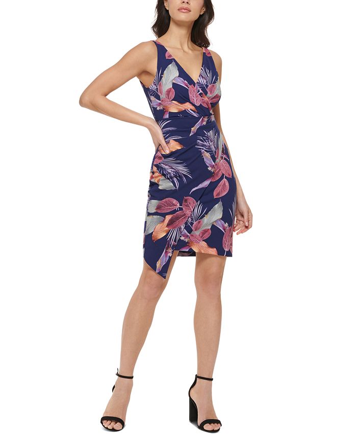 GUESS Women's Faux Wrap Pleated Side Dress Blue Size 8