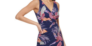 GUESS Women's Faux Wrap Pleated Side Dress Blue Size 4