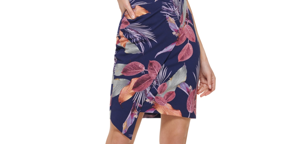 GUESS Women's Faux Wrap Pleated Side Dress Blue Size 4