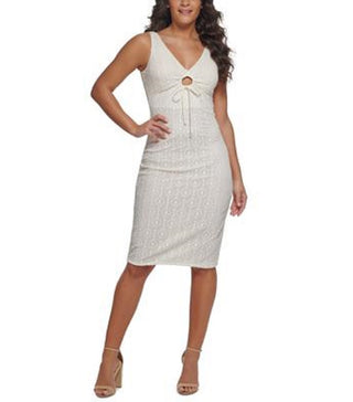 GUESS Women's Geo Lace Sleeveless Bodycon Dress White Size 10