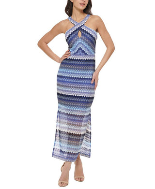 GUESS Women's Crochet Lace Halter Maxi Dress Blue Size 16